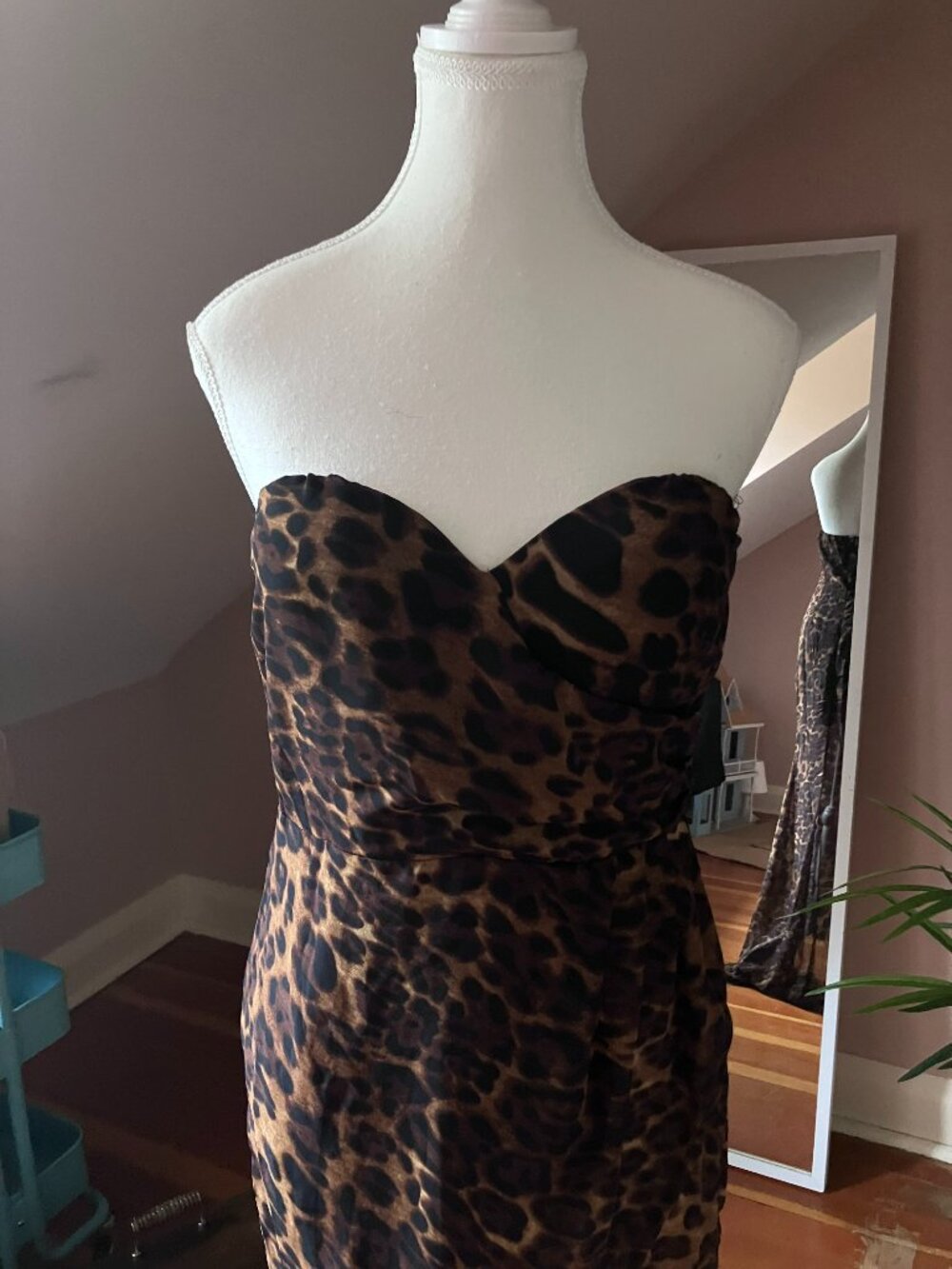 Leopard print tan & black sweetheart neckline evening gown long high-low dress - Picture 8 of 11